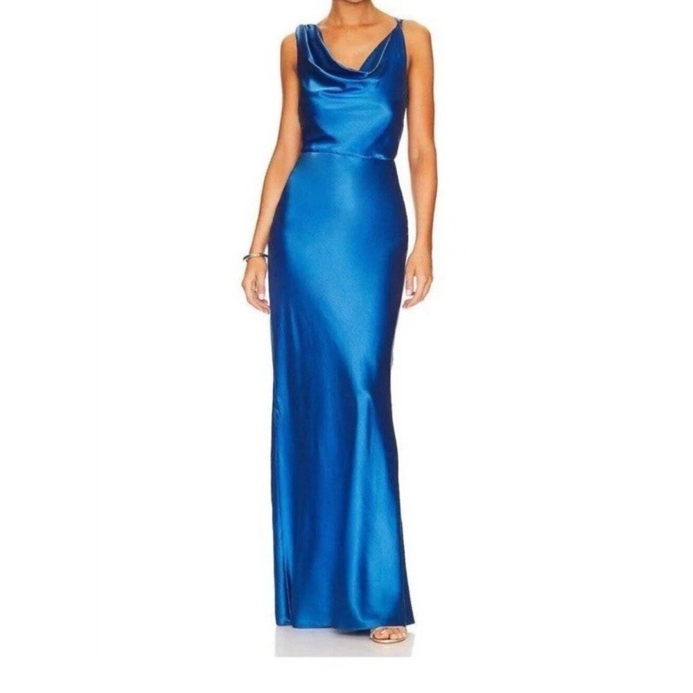 Veronica Beard Sanderson Maxi Dress Azure Blue Size 4 Silk Blend Slip Gown - Picture 8 of 15